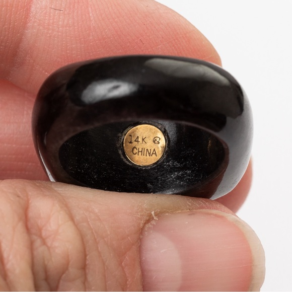 Pearl ring black agate 14K gold diamond accents chunky statement ring luxury 8 - Picture 16 of 16